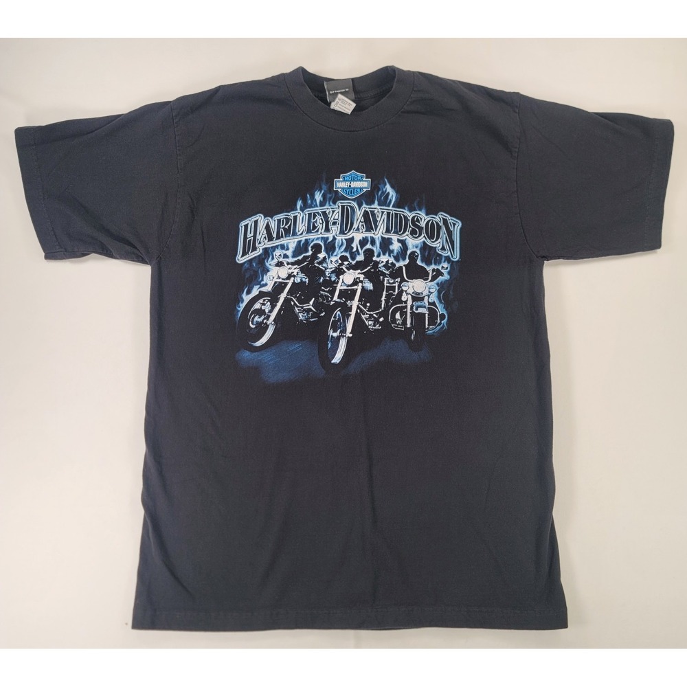 Harley Davidson Deadwood SD Blue Flame Biker Graphic T‎ Shirt Black XL USA